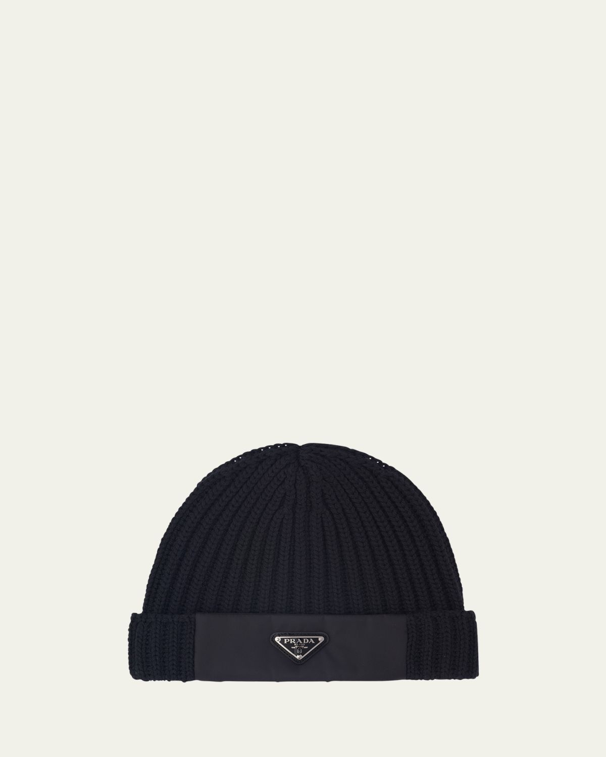 Prada Men's Cable-Knit Logo Beanie Hat