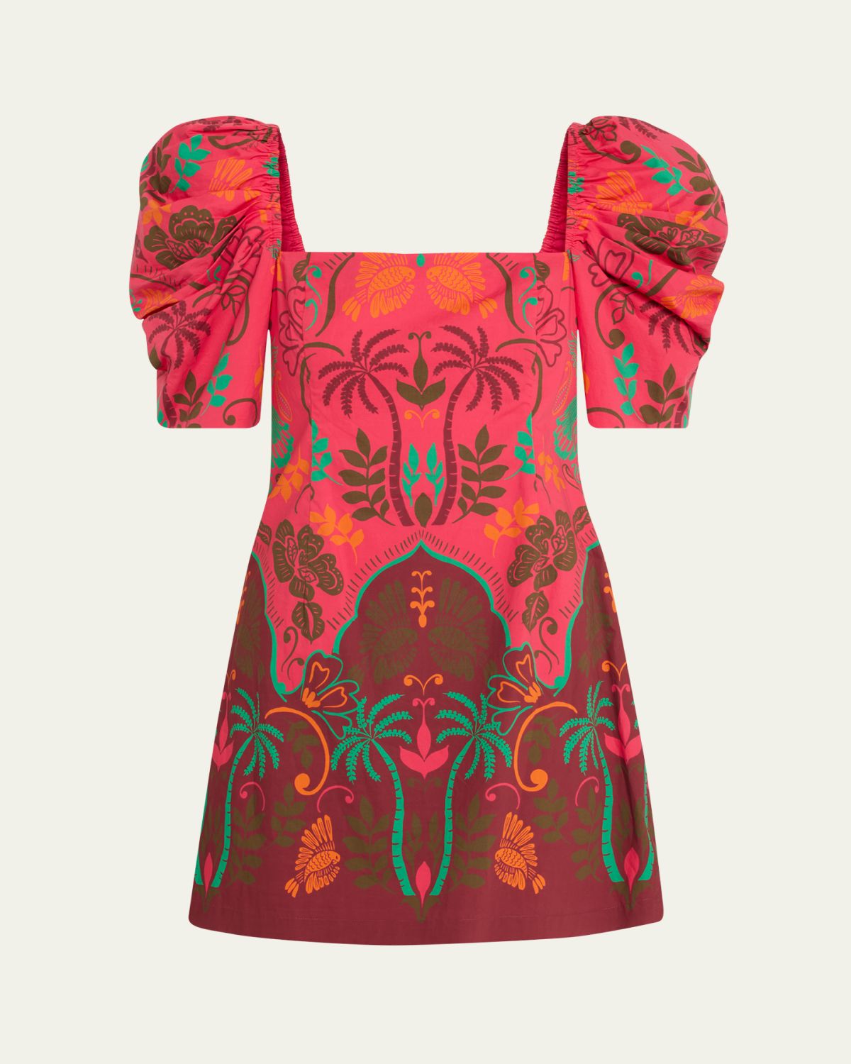 Cara Cara Kelly Blue Tile Print Puff-Sleeve Dress