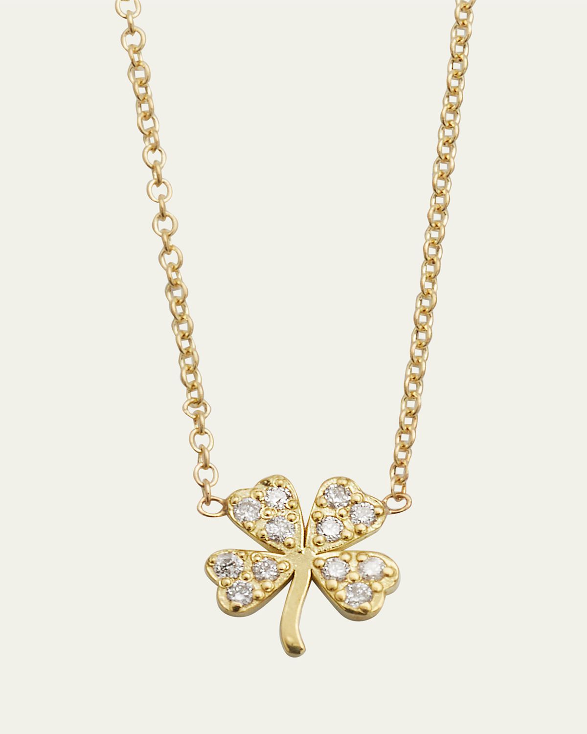 Jennifer Meyer 18k Mini Diamond Four-Leaf Clover Necklace