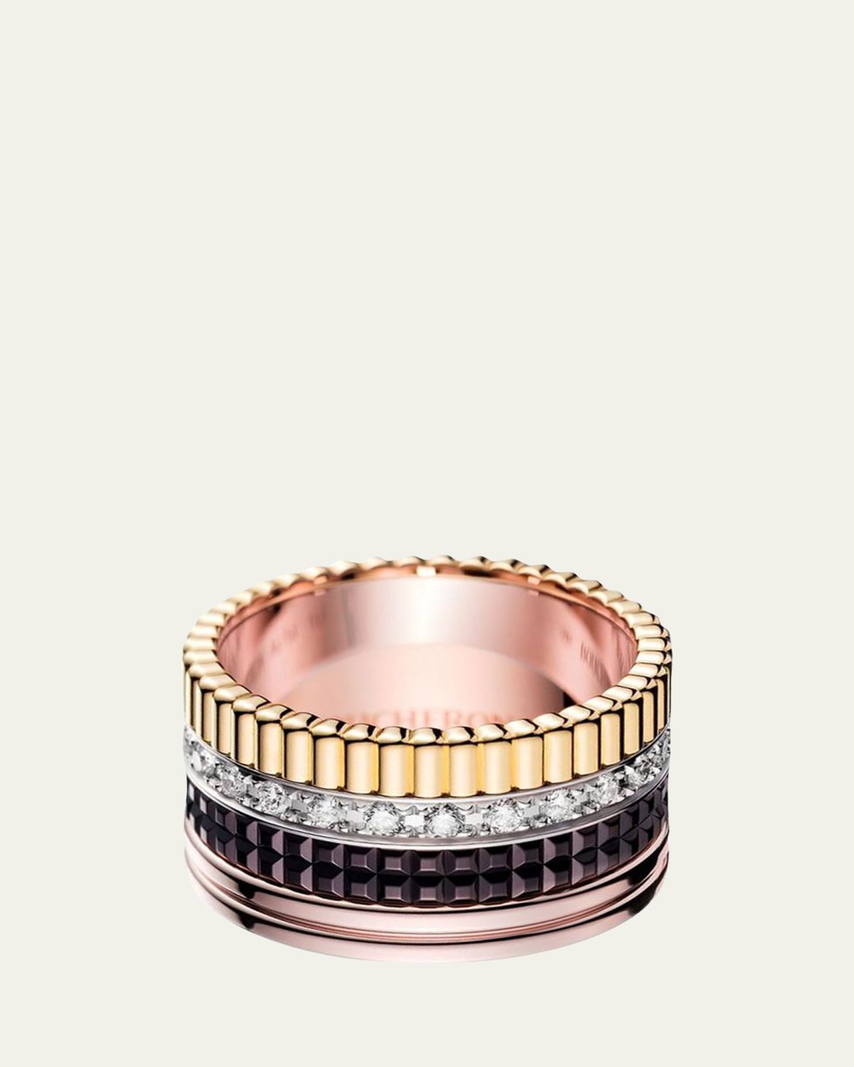 Boucheron Quatre Large Ring in Tricolor Gold with Brown PVD and Diamonds