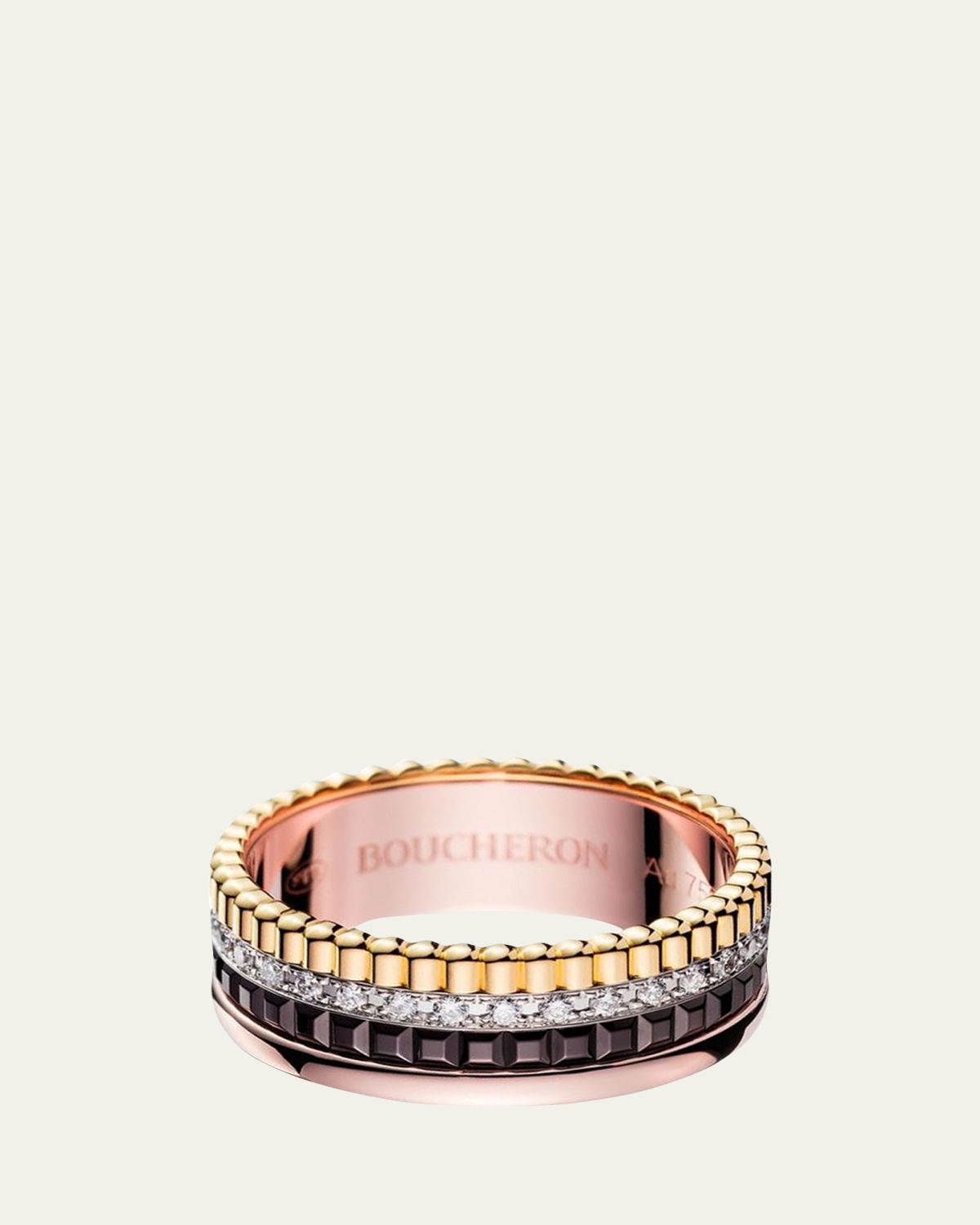 Boucheron Quatre Classique Ring in Tricolor Gold with Brown PVD and Diamonds