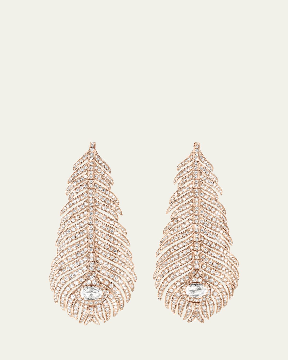 Boucheron Plume de Paon Diamond Pendant Earrings in Pink Gold