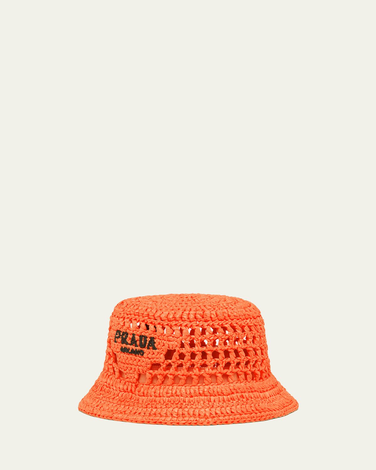 Prada Logo Cutout Raffia Bucket Hat