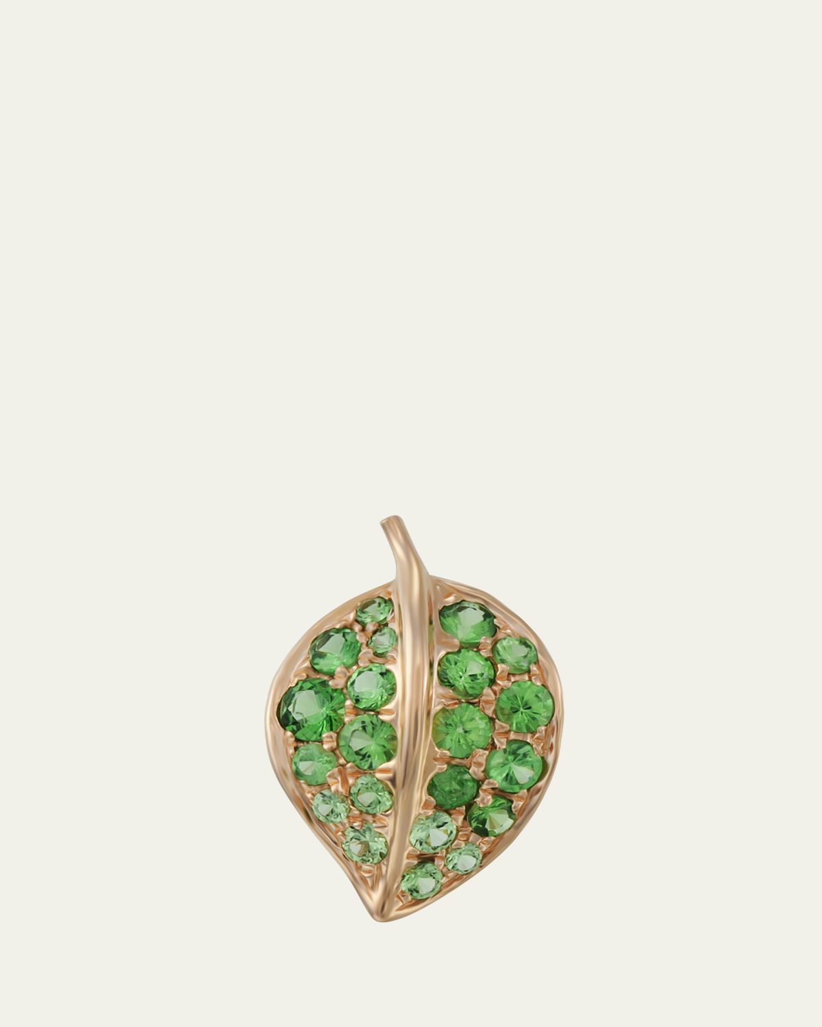 Mio Harutaka 18k rose gold leaf single left earring with green garnet