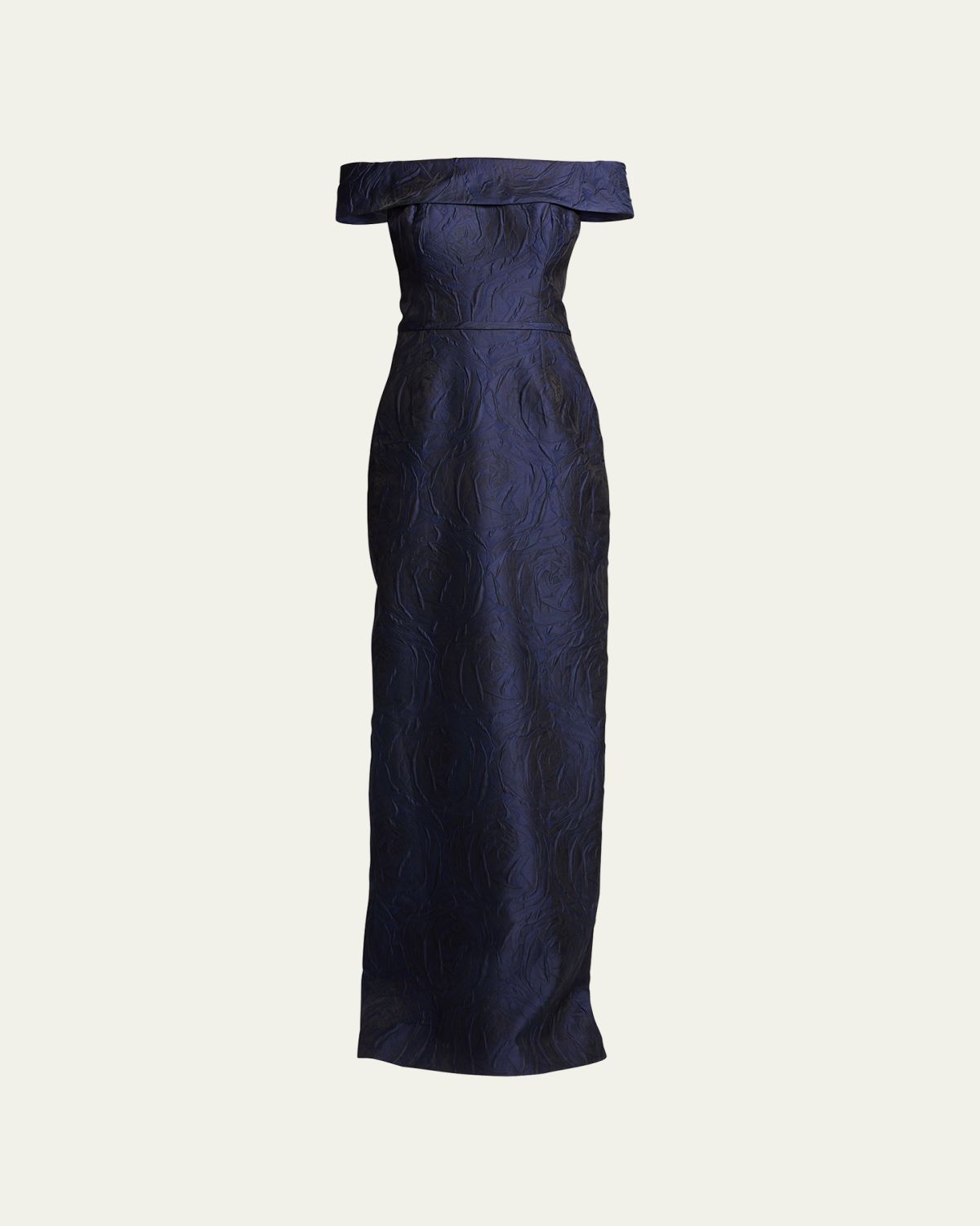 Rickie Freeman for Teri Jon Off-Shoulder Jacquard Column Gown
