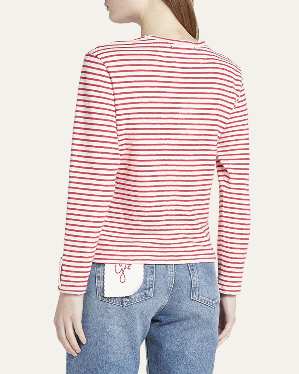 Golden Goose Striped Long-Sleeve T-Shirt w/ Embroidery | Thumbnail 3 Golden Goose Striped Long-Sleeve T-Shirt w/ Embroidery | Thumbnail 3
