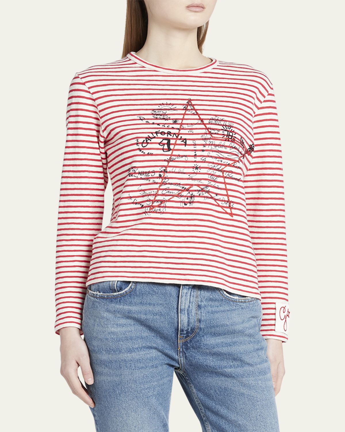 Golden Goose Striped Long-Sleeve T-Shirt w/ Embroidery | Thumbnail 4 Golden Goose Striped Long-Sleeve T-Shirt w/ Embroidery | Thumbnail 4