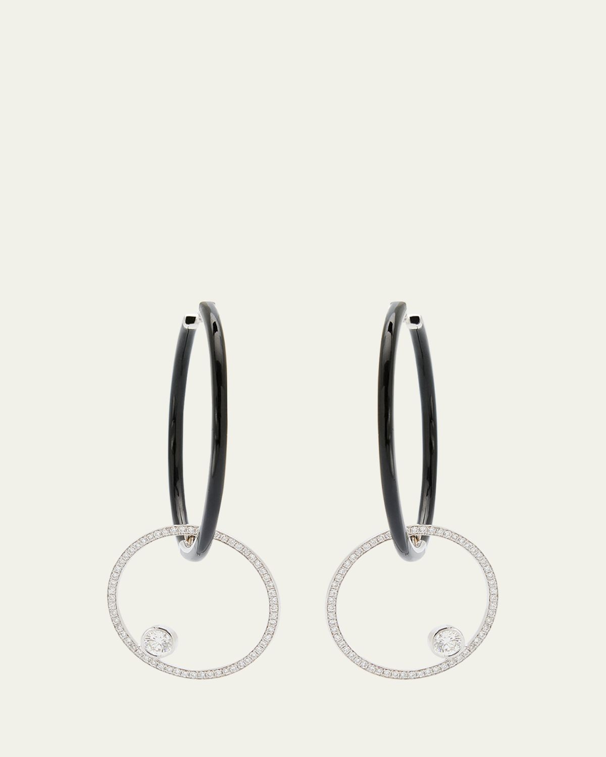 Nikos Koulis Oui Black Enamel Hoop Earrings with Pave Ring and Round Diamonds