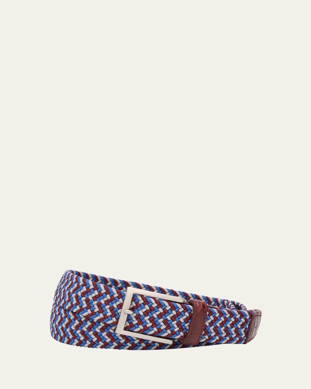 W. Kleinberg Men's Stretch Woven Belt with Alligator Trim | Thumbnail 3
