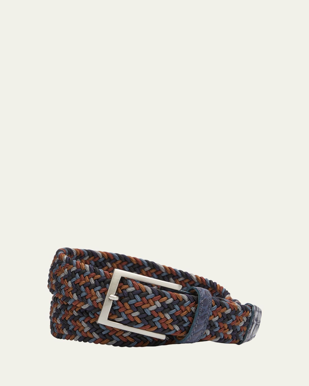 W. Kleinberg Men's Stretch Woven Belt with Alligator Trim | Thumbnail 3