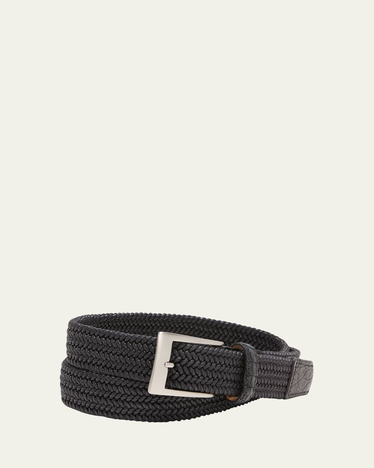W. Kleinberg Men's Stretch Woven Belt with Alligator Trim | Thumbnail 3 W. Kleinberg Men's Stretch Woven Belt with Alligator Trim | Thumbnail 3