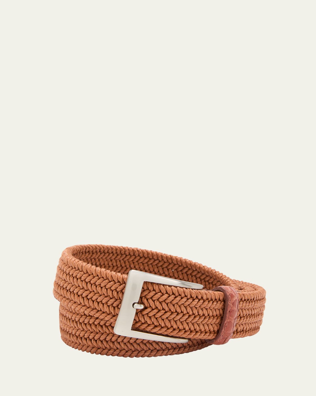 W. Kleinberg Men's Stretch Woven Belt with Alligator Trim