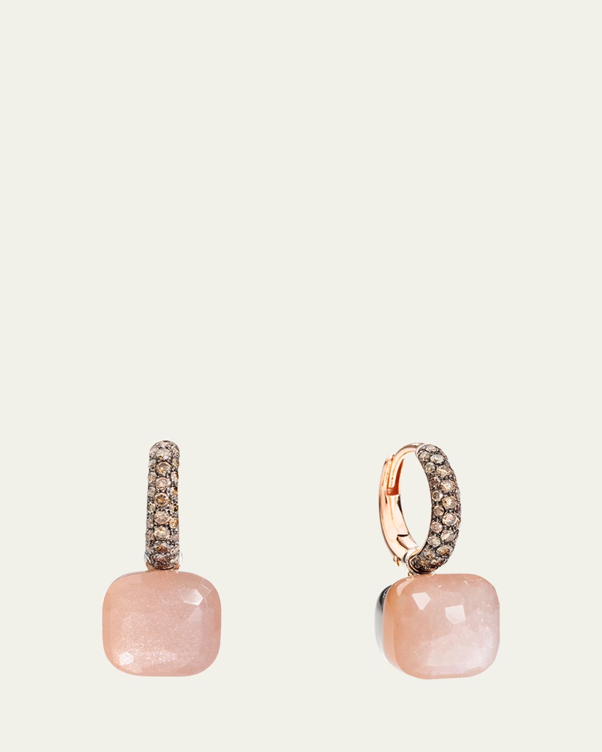 Pomellato Nudo Classic 18K Rose Gold Earrings with Light Brown Moonstone and Brown Diamonds