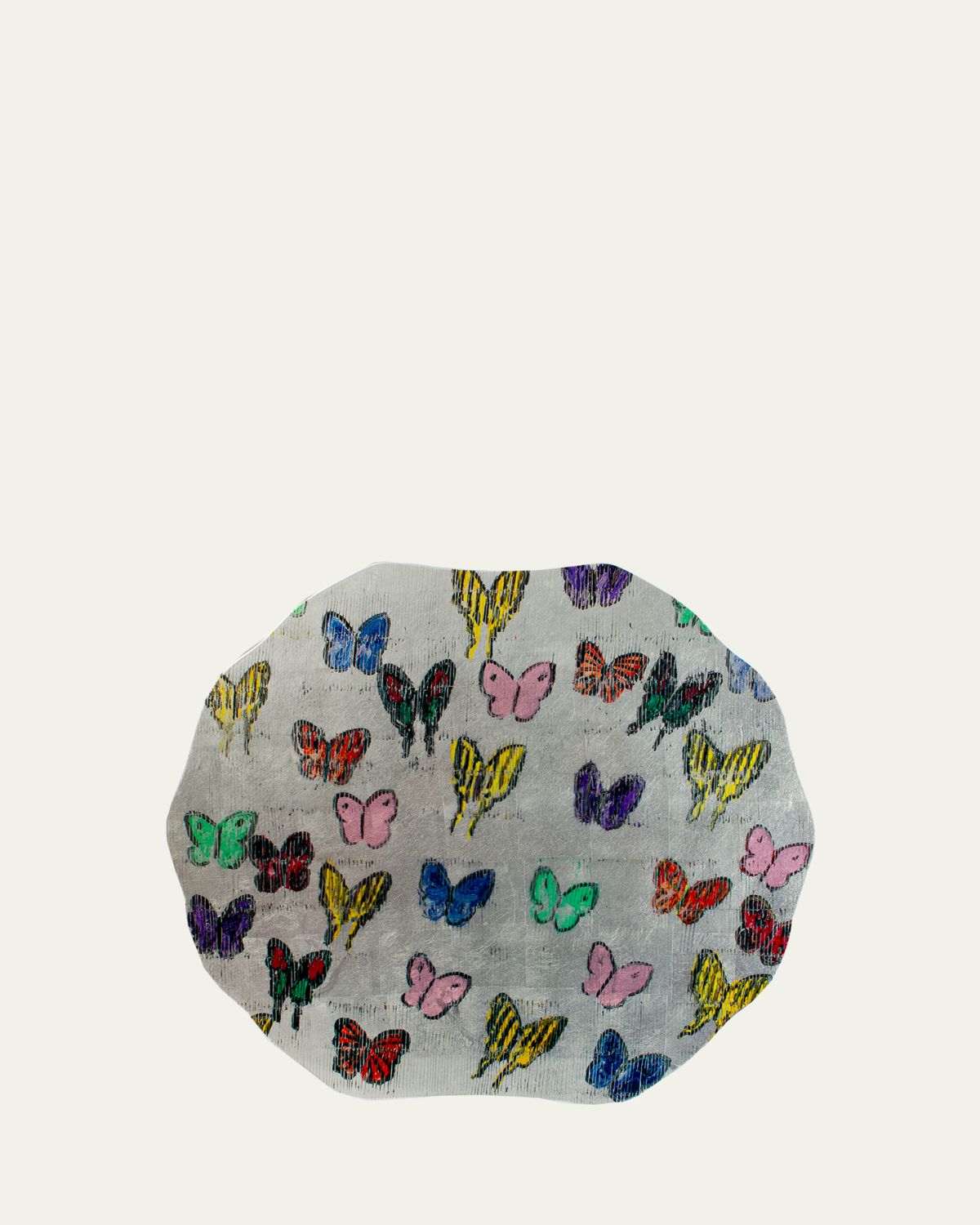 Hunt Slonem Butterflies Around The World Silver Leaf And Lacquer Placemat
