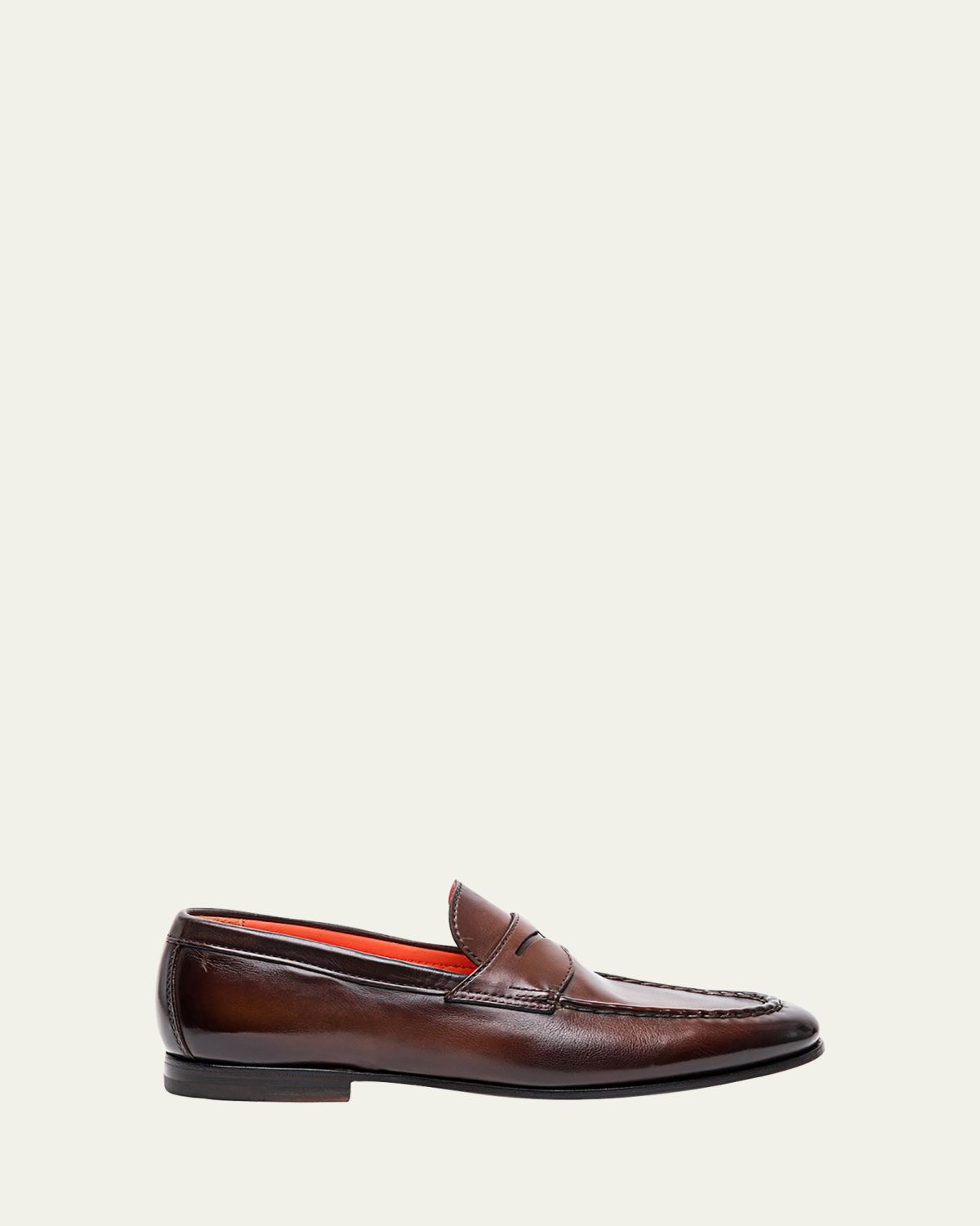 Santoni Men's Door Burnished Leather Penny Loafers