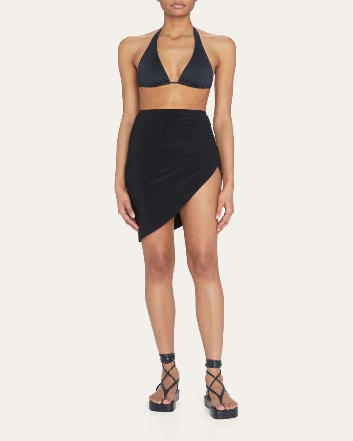 Norma Kamali Side-Drape Asymmetric Mini Skirt