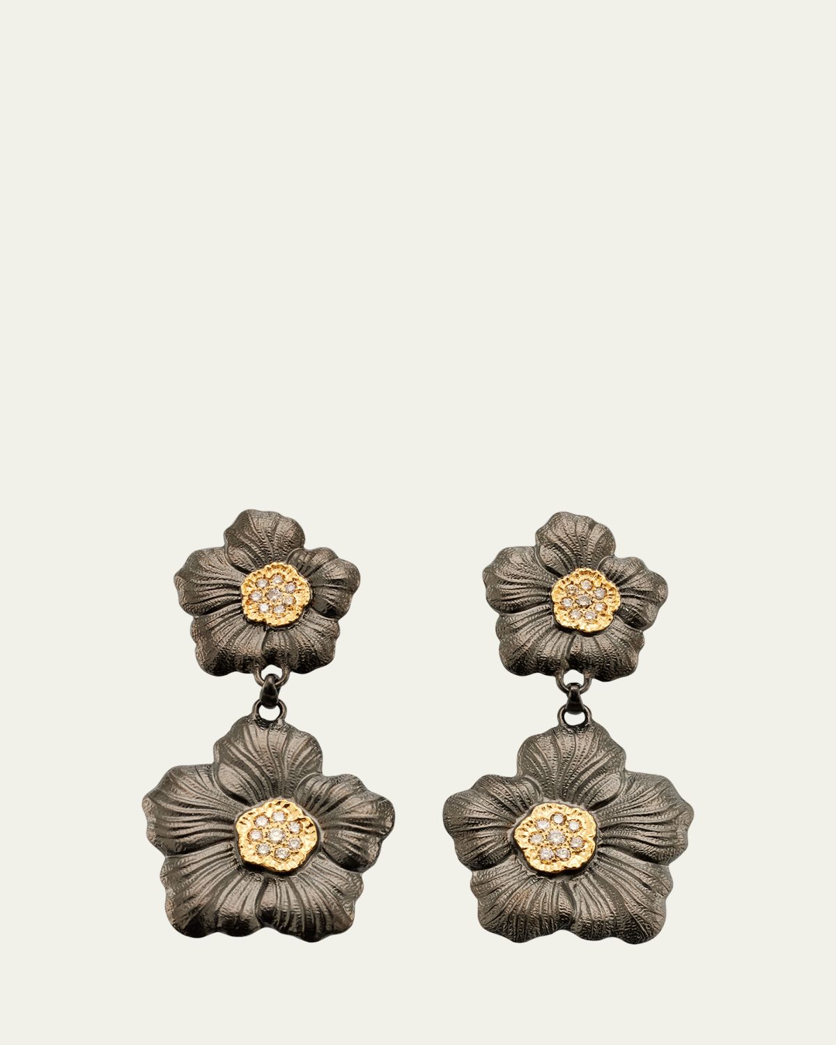 Buccellati Blossom Gardenia Burnished Silver, Gold, Brown Diamond Pendant Earrings
