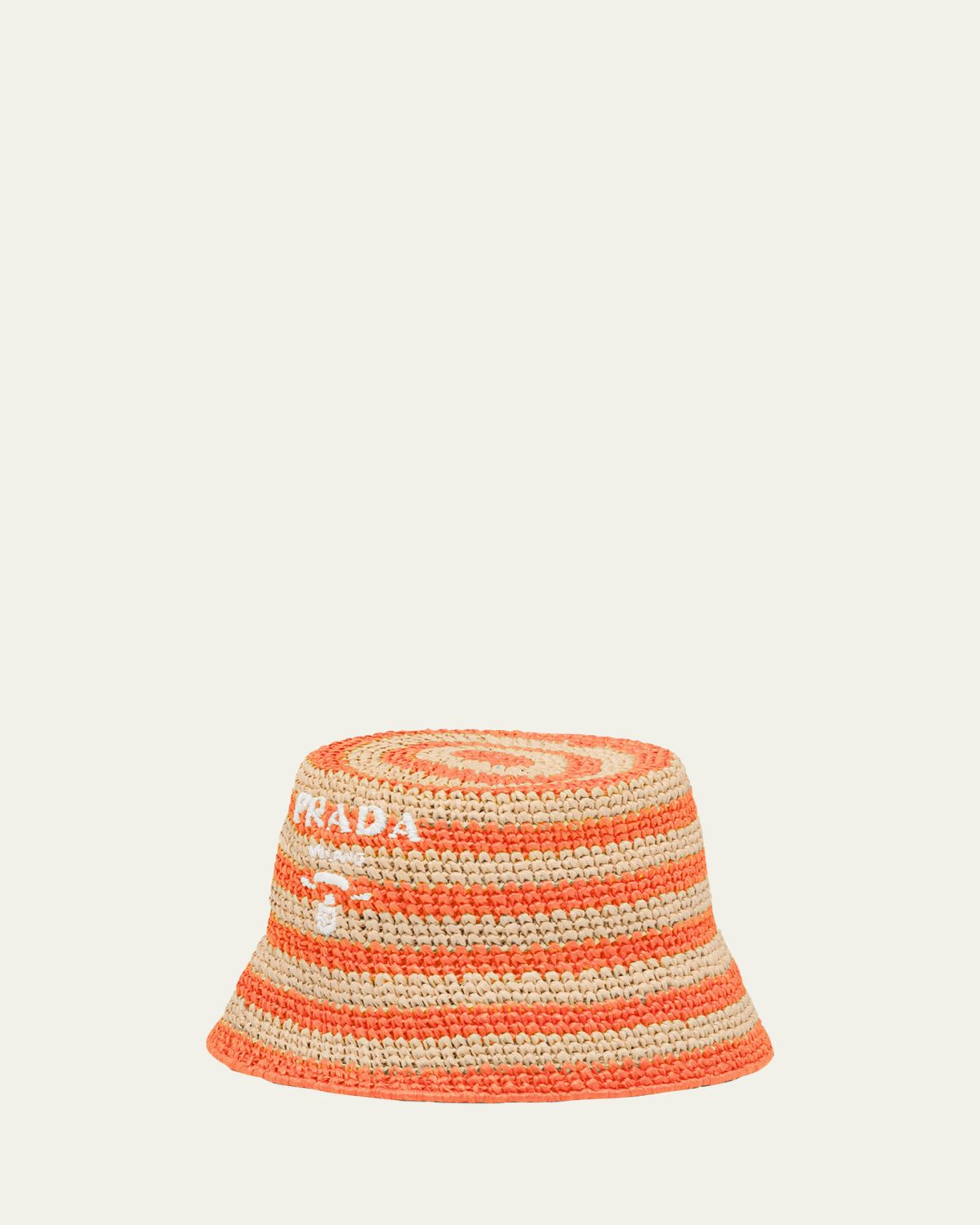 Prada Logo Striped Raffia Bucket Hat
