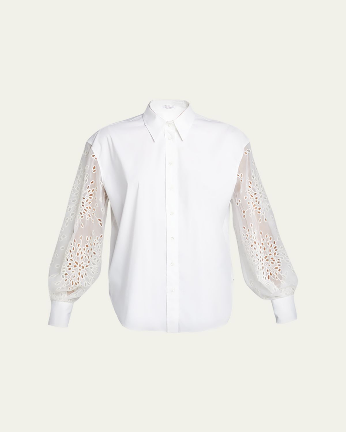 Brunello Cucinelli Organza Cutout Poplin Button-Down Shirt