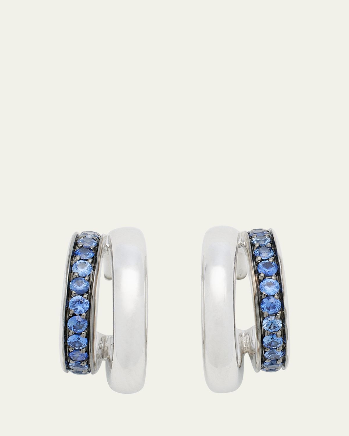 Pomellato Iconica 18K White Gold and Sapphire Double Hoop Earrings