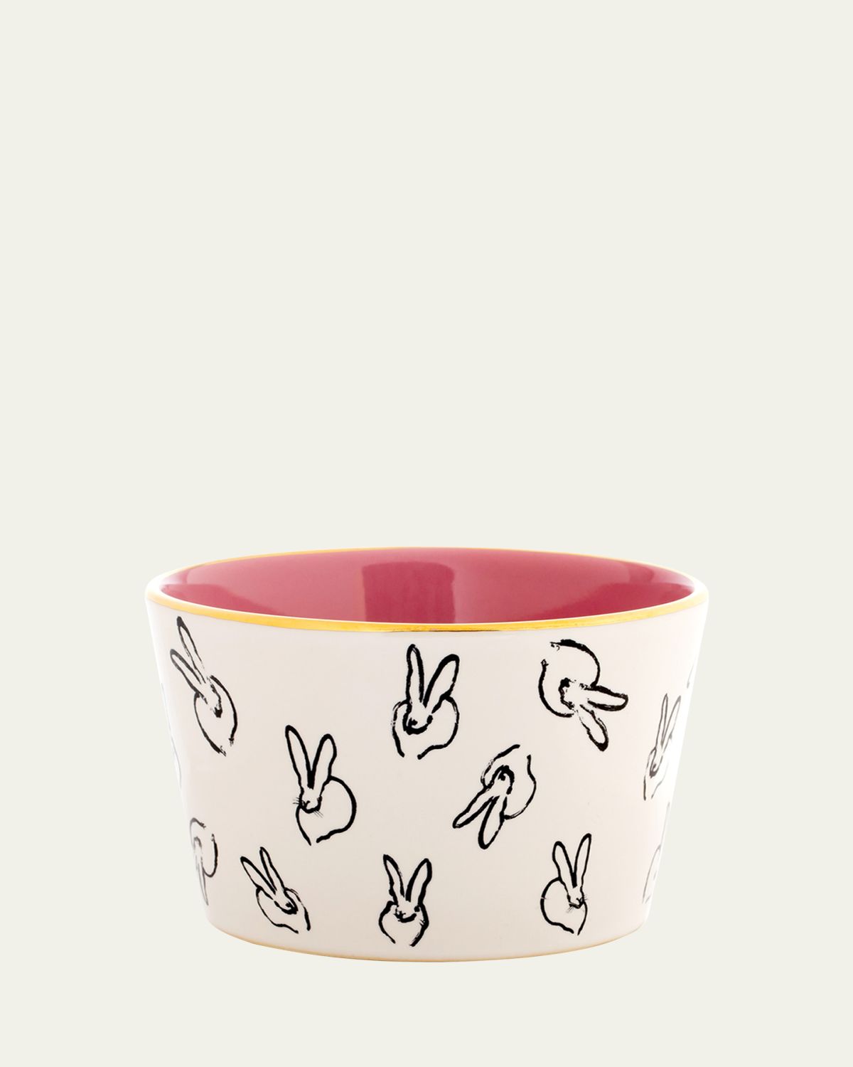 Hunt Slonem Bunny Bar Bowl in White with Pink Interior