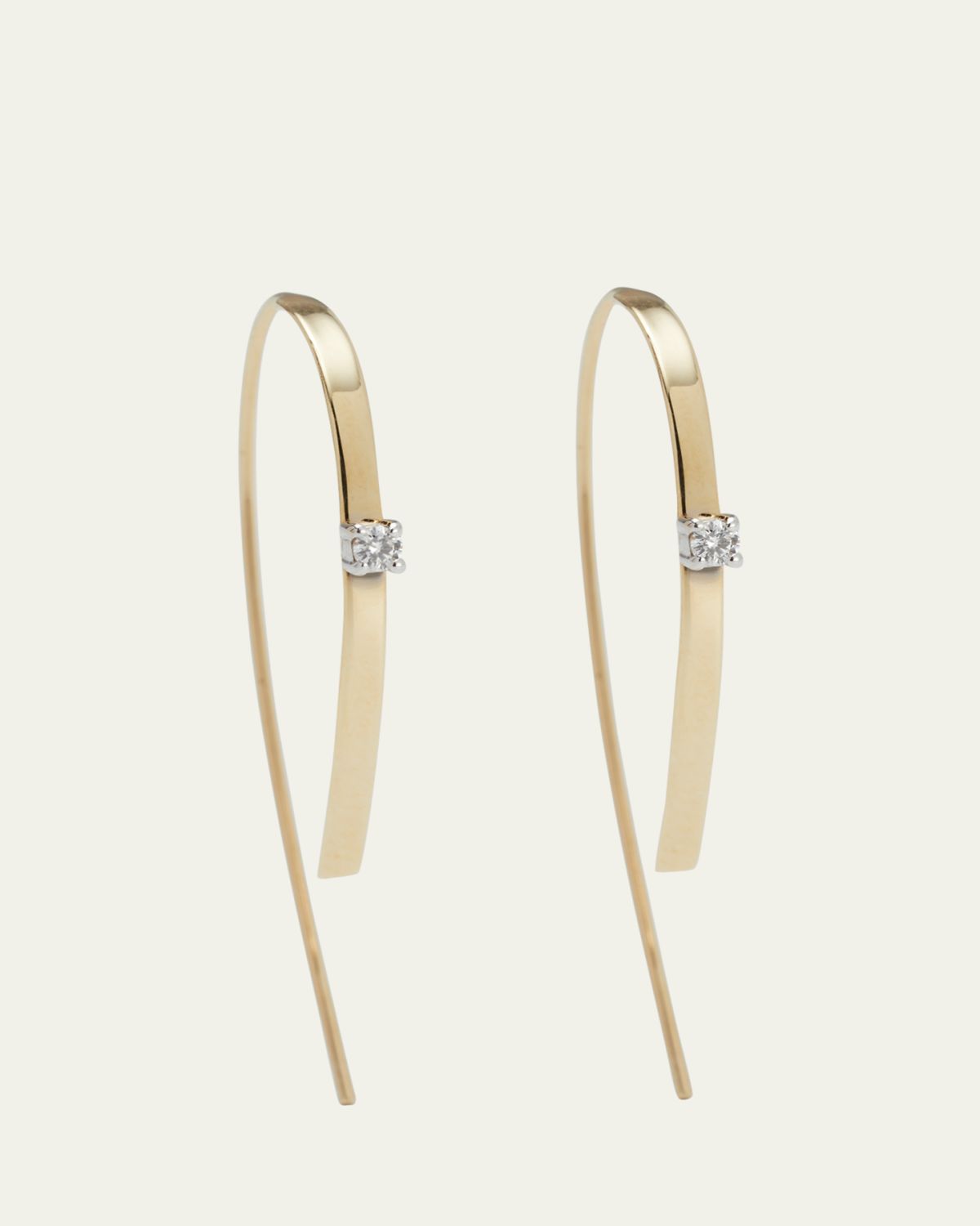 Lana 14K Gold Small Flat Forward Facing Hooked On Hoop Earrings with Diamonds