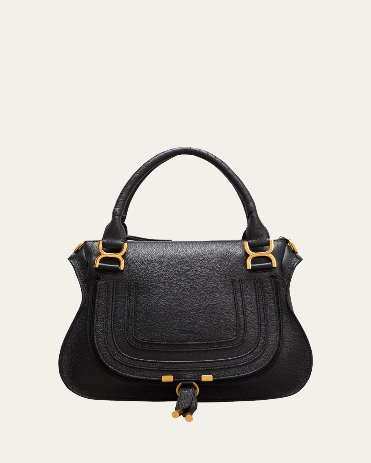 Chloe Marcie Medium Double Carry Satchel Bag in Grained Leather