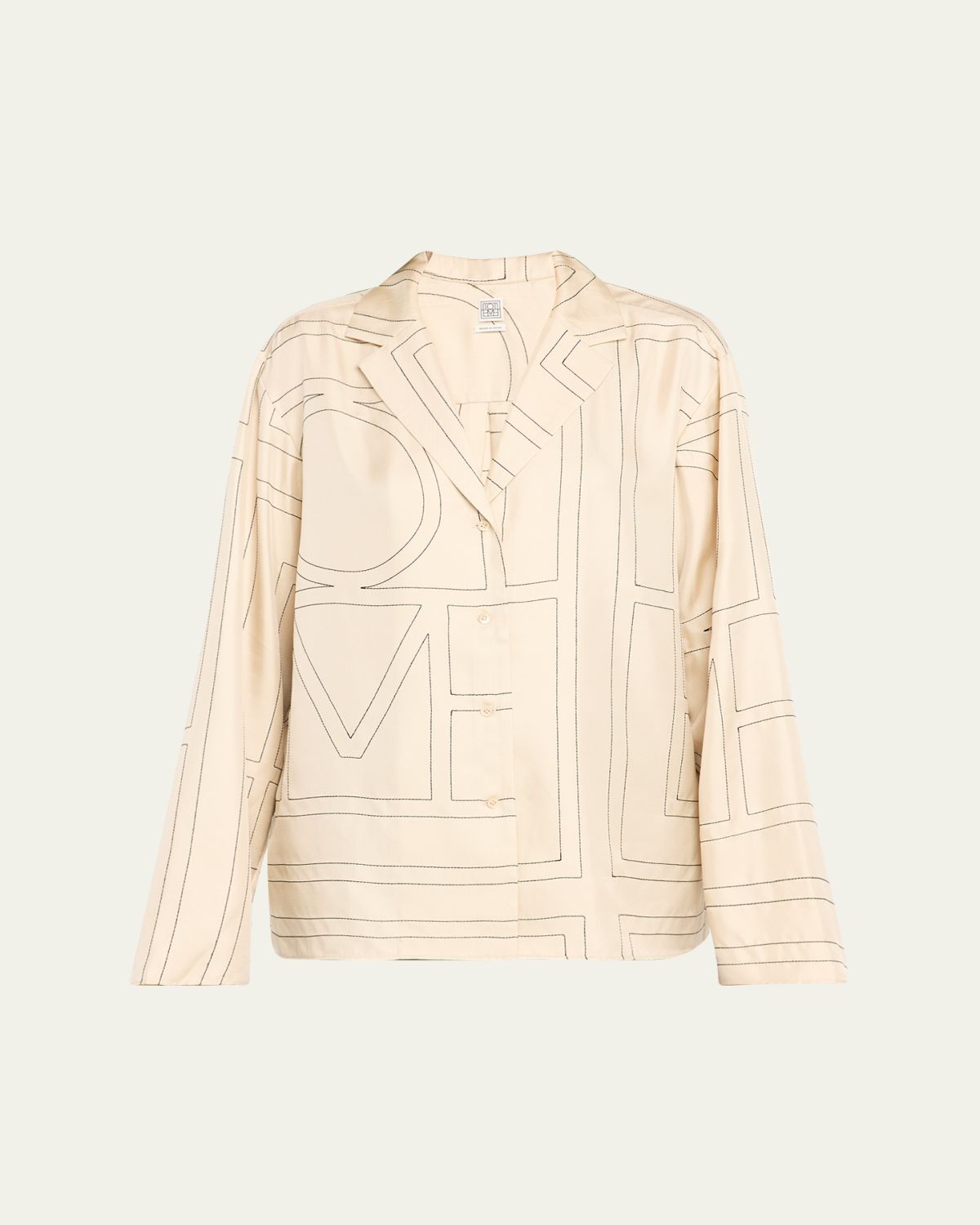 Toteme Monogram-Embroidered Silk Pajama Top