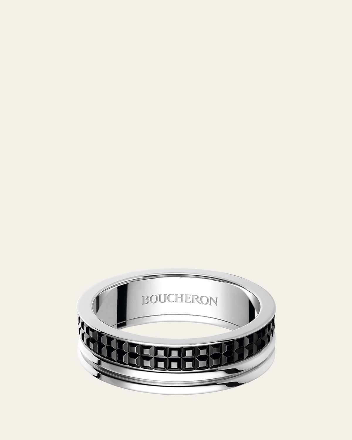 Boucheron White Gold Quatre Black Edition Band Ring, Large Model