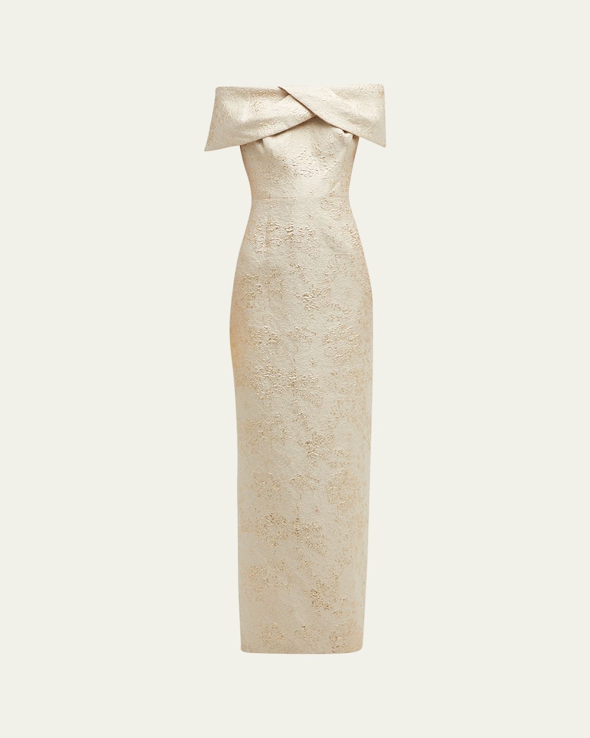 Rickie Freeman for Teri Jon Off-Shoulder Jacquard Column Gown
