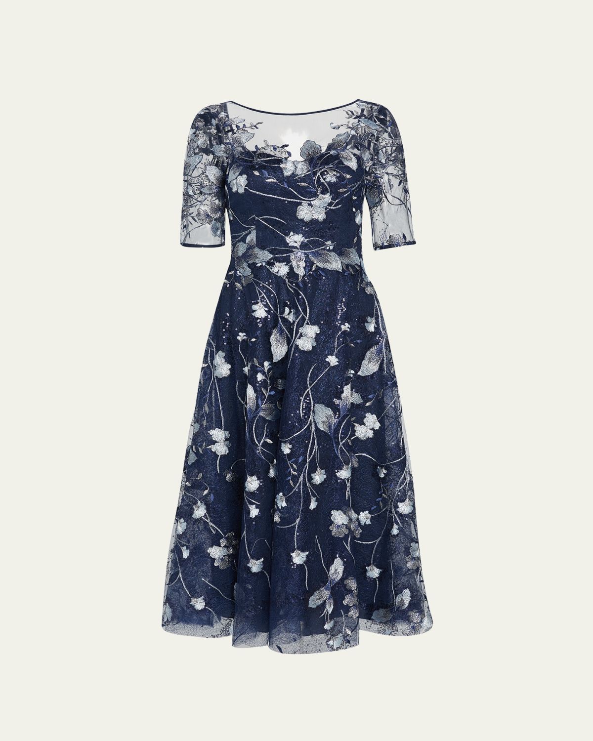 Rickie Freeman for Teri Jon Floral-Embroidered Tulle Cocktail Dress | Thumbnail 6