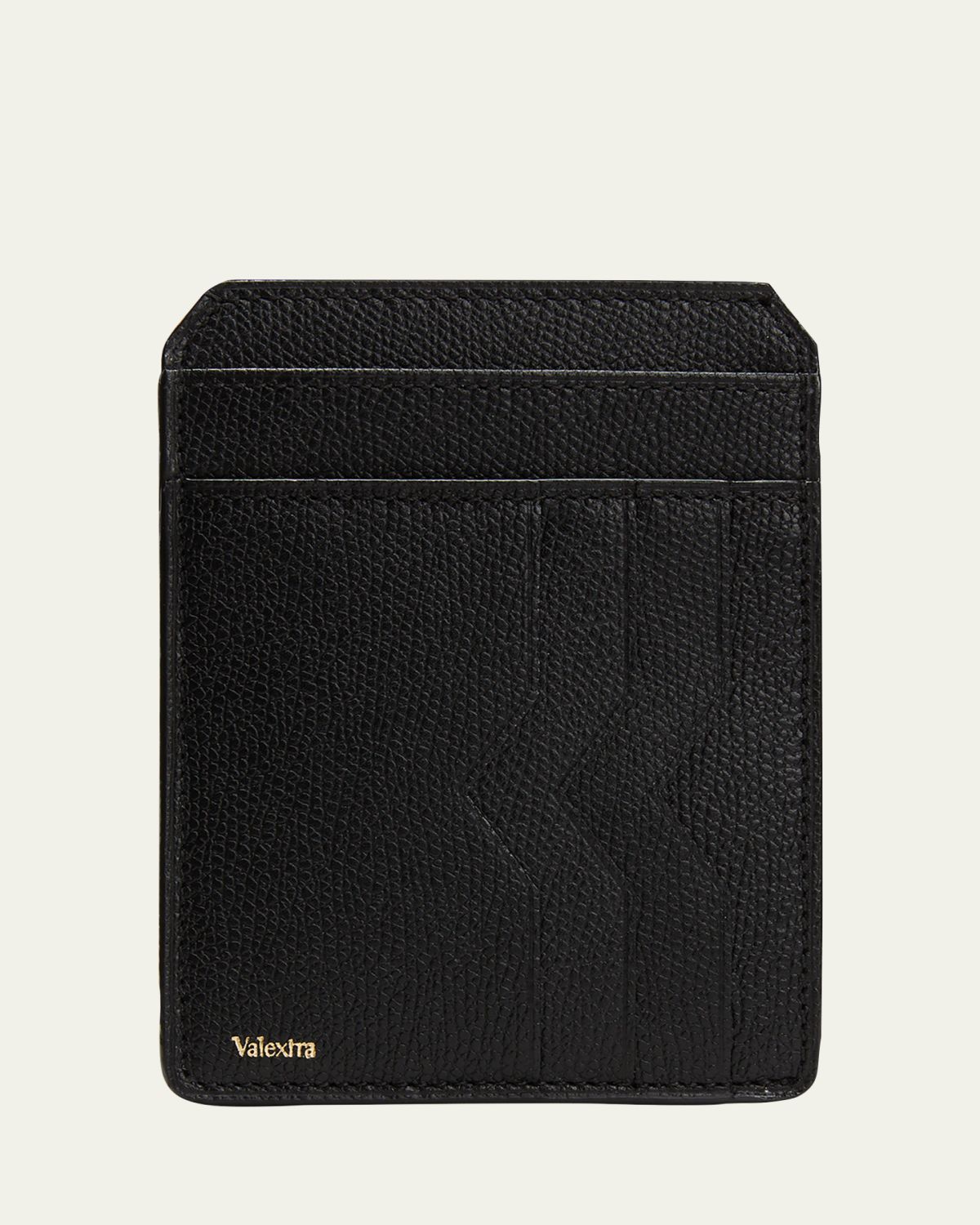 Valextra Men's V-Cut Compact Pebble Leather Card Holder