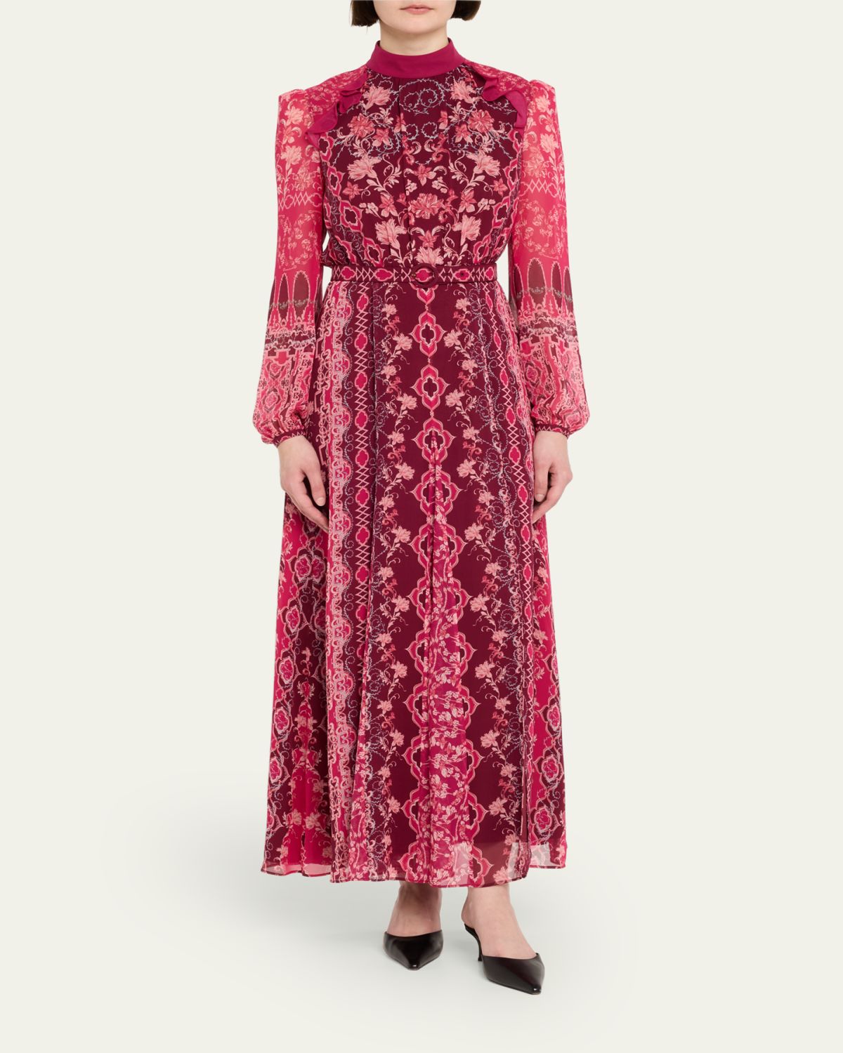 Saloni Jacqui-B Belted Floral Silk Midi Dress | Thumbnail 2 Saloni Jacqui-B Belted Floral Silk Midi Dress | Thumbnail 2