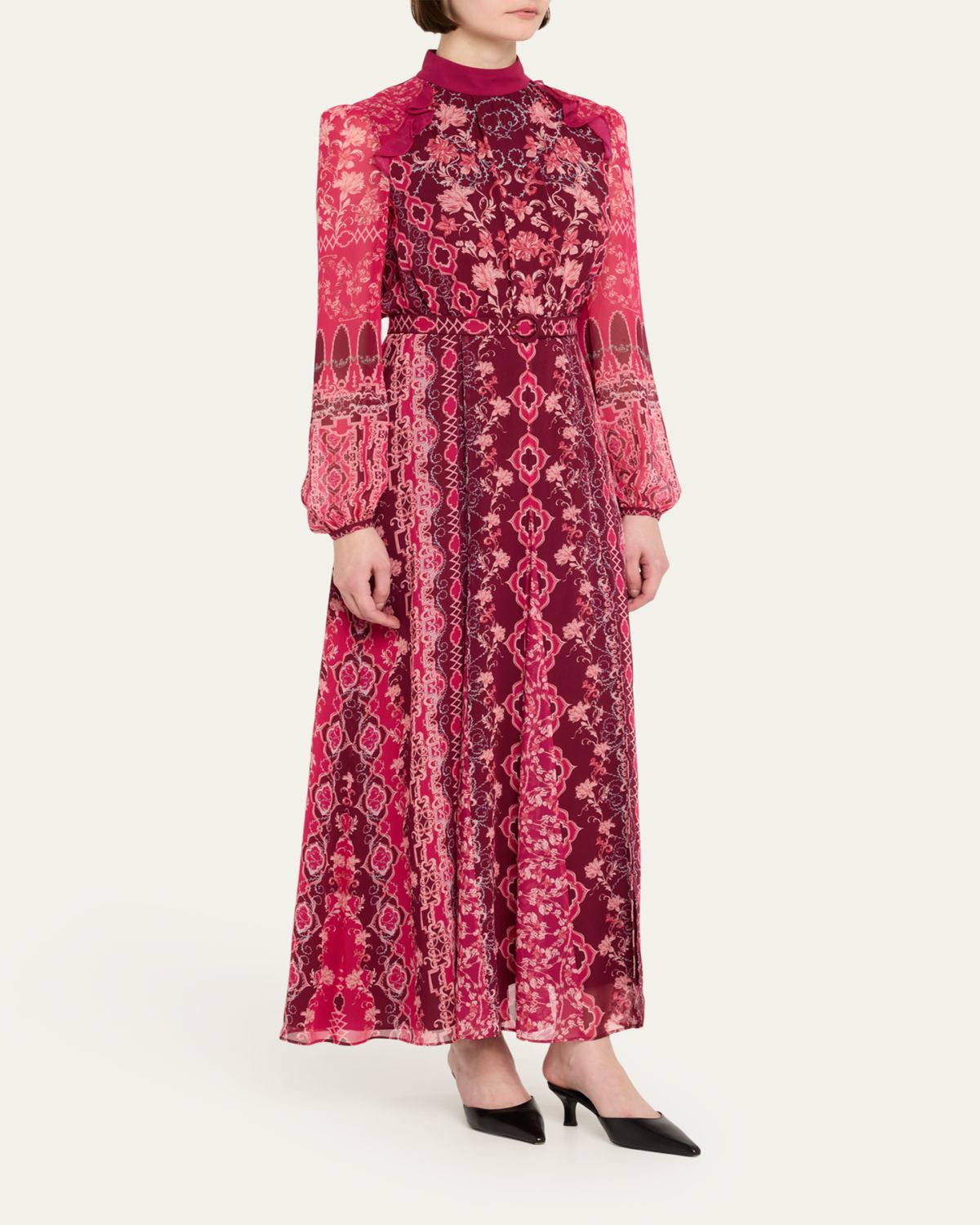 Saloni Jacqui-B Belted Floral Silk Midi Dress | Thumbnail 4 Saloni Jacqui-B Belted Floral Silk Midi Dress | Thumbnail 4