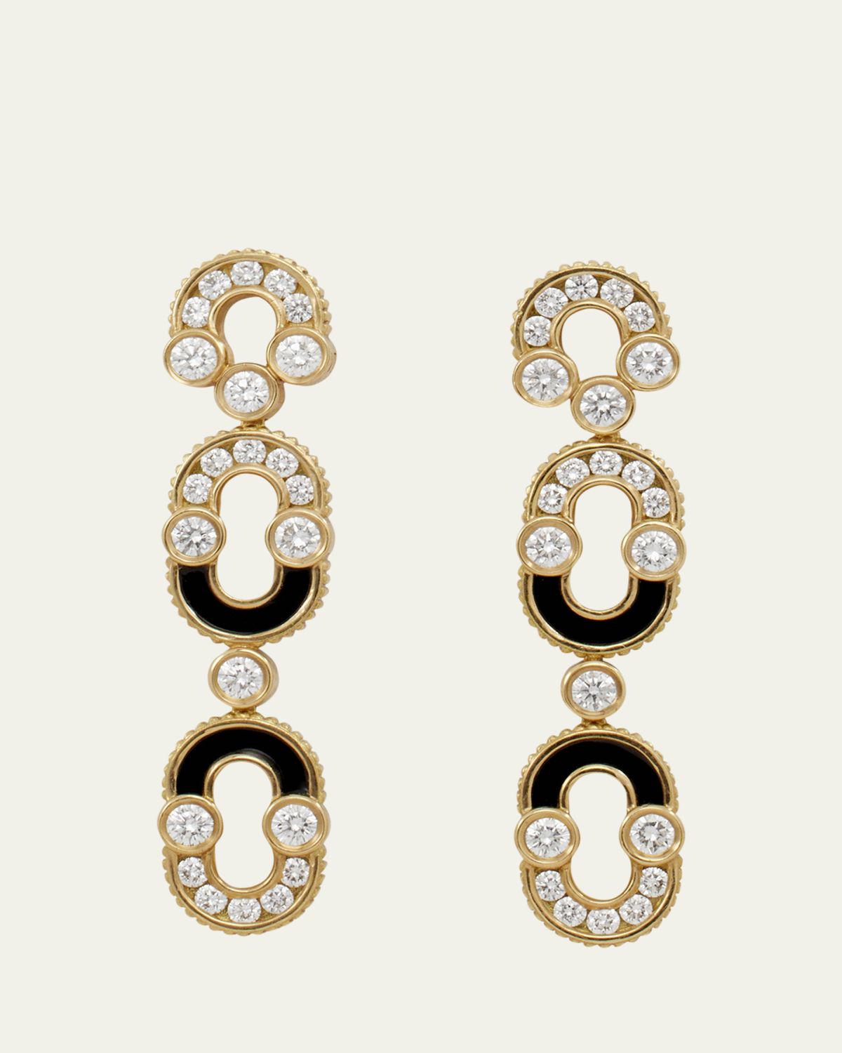 Viltier Magnetic Duo Earrings in Onyx, 18K Yellow Gold and Diamonds