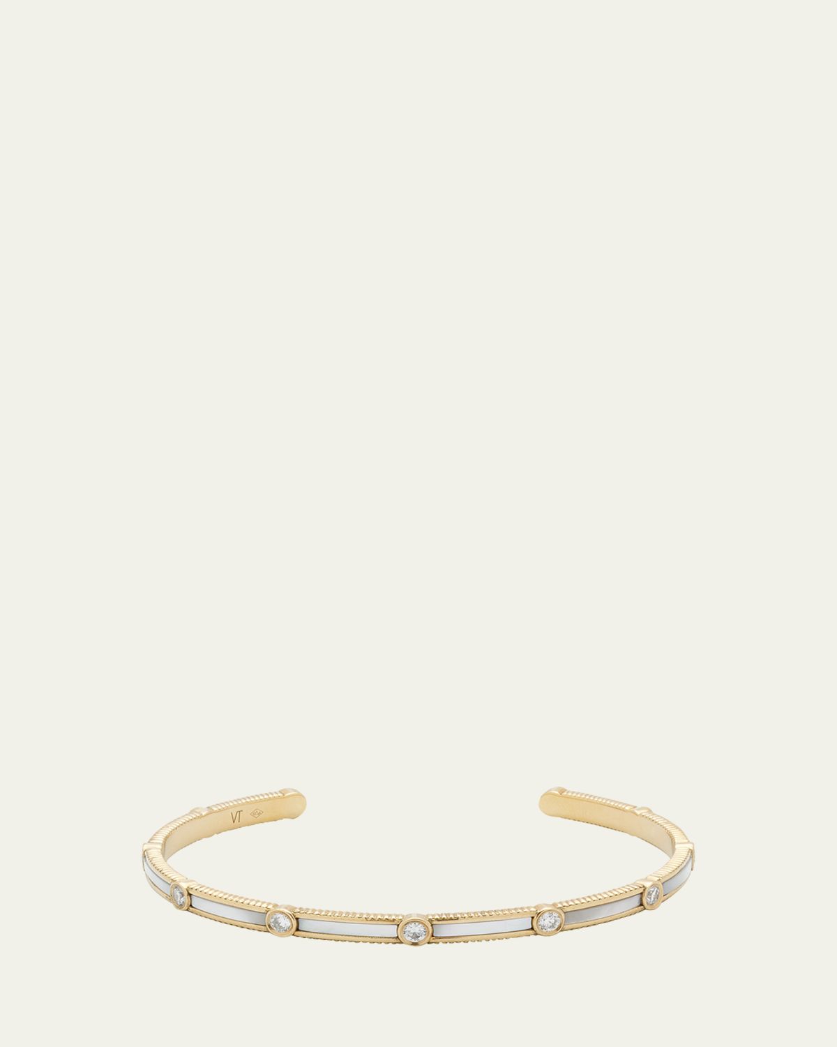 Viltier Rayon Bangle in Mother-of-Pearl, 18K Yellow Gold and Diamonds