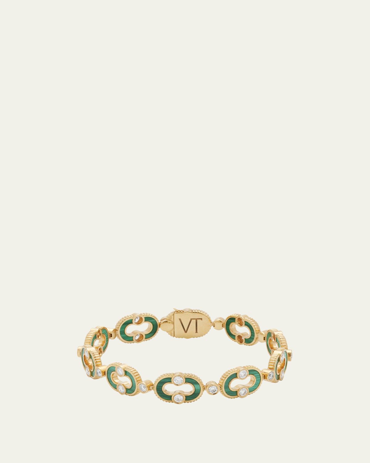 Viltier Magnetic Enchaine Malachite Bracelet in 18K Yellow Gold and Diamonds
