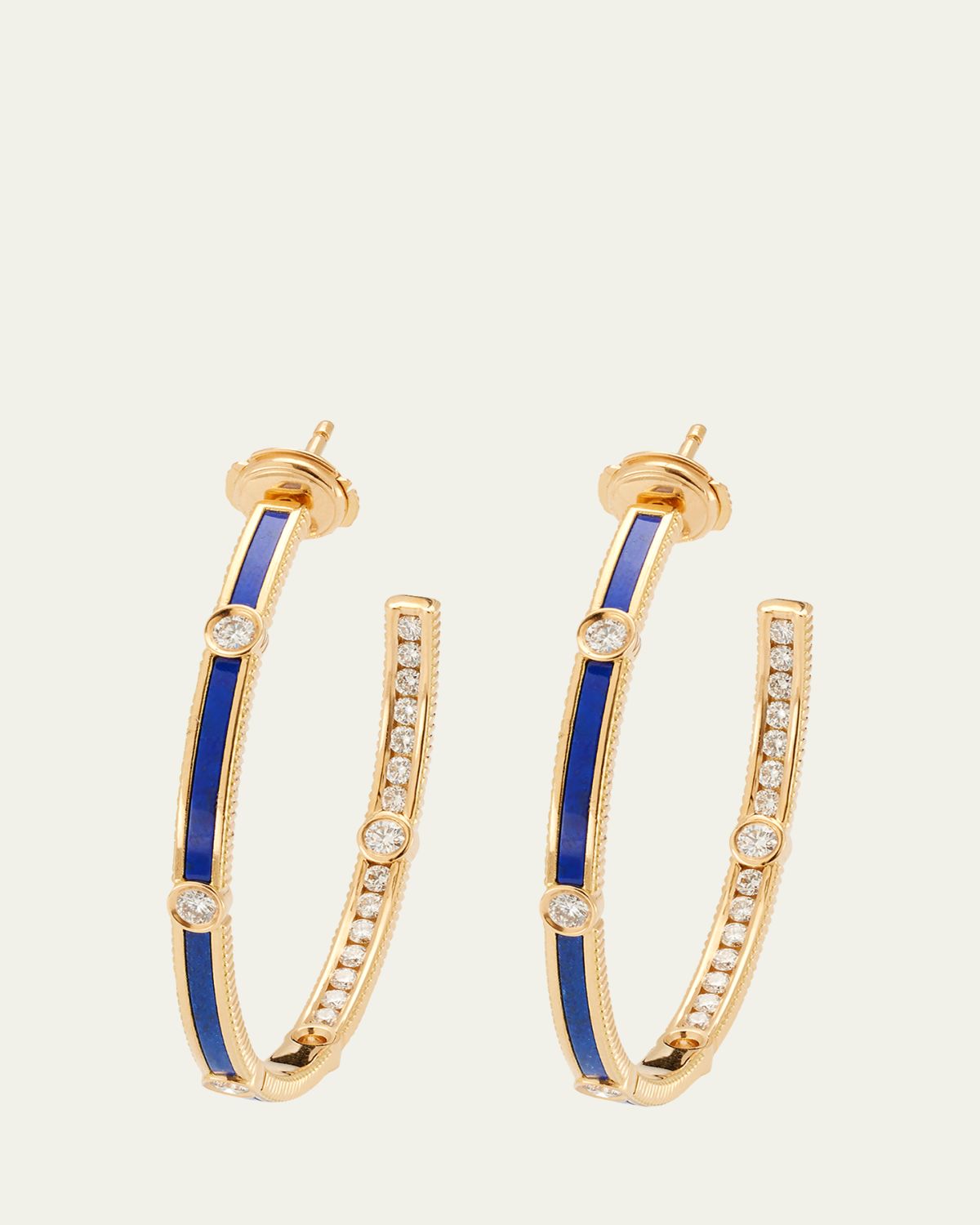 Viltier Rayon Lapis Extra-Large Hoop Earrings in 18K Yellow Gold and Diamonds