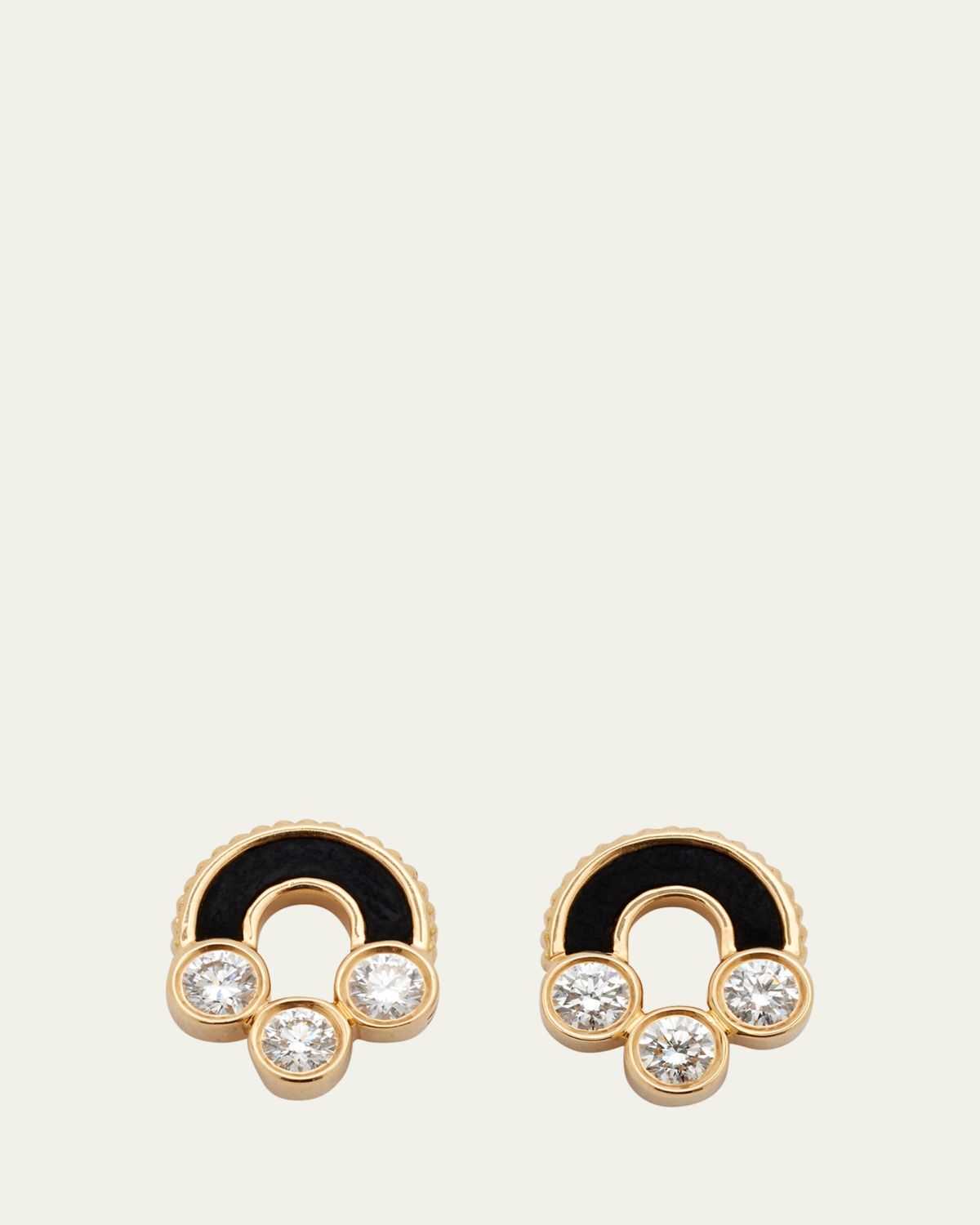 Viltier Magnetic Stud Earrings in Onyx, 18K Yellow Gold and Diamonds