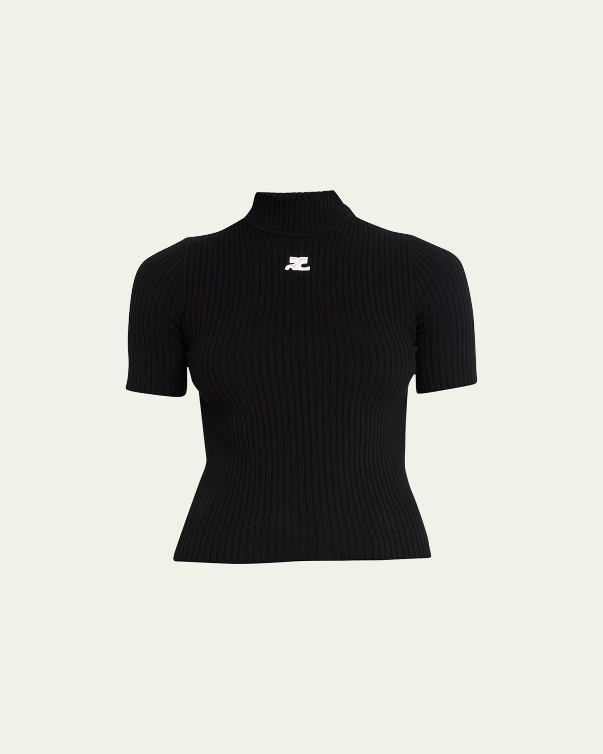 Courreges Mock-Neck Short-Sleeve Rib Pullover
