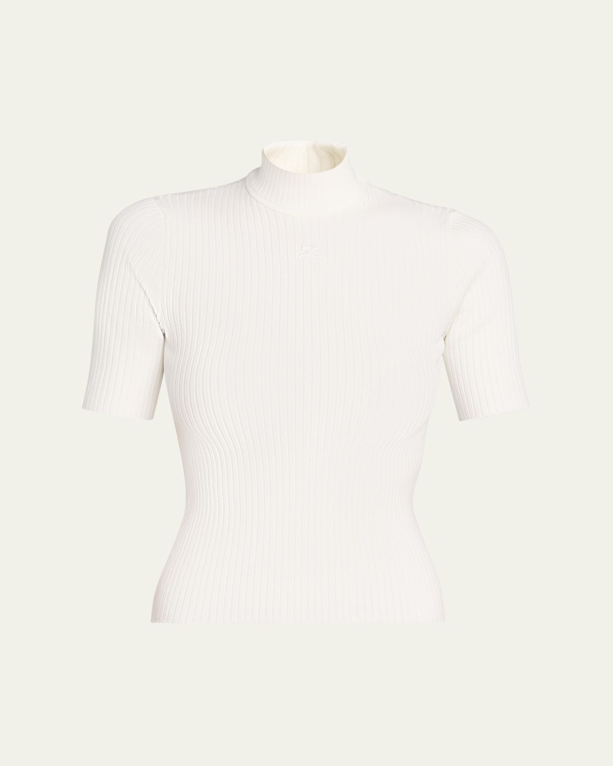 Courreges Mock-Neck Short-Sleeve Rib Pullover