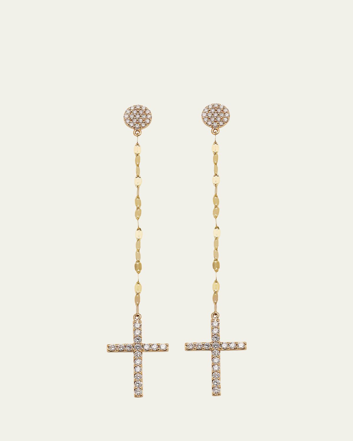 Lana 14K Gold Flawlesss Linear Cross Earrings with Diamonds
