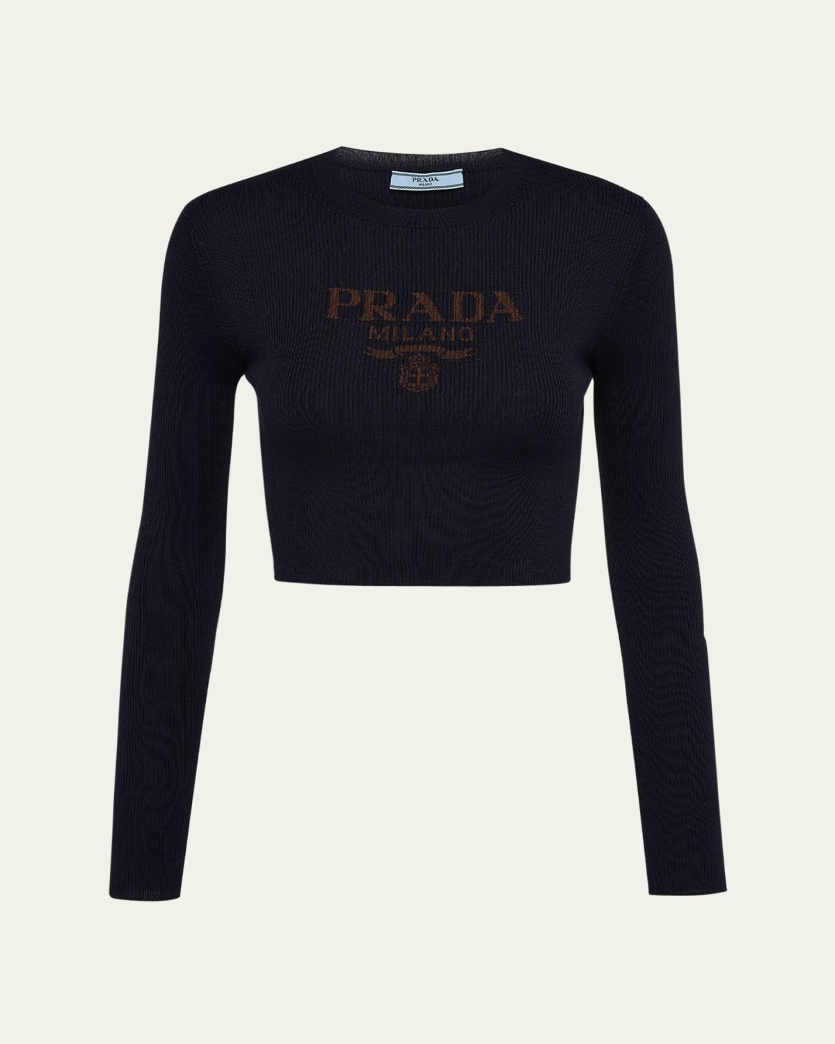 Prada Logo-Intarsia Rib Cropped Silk Sweater | Thumbnail 4 Prada Logo-Intarsia Rib Cropped Silk Sweater | Thumbnail 4