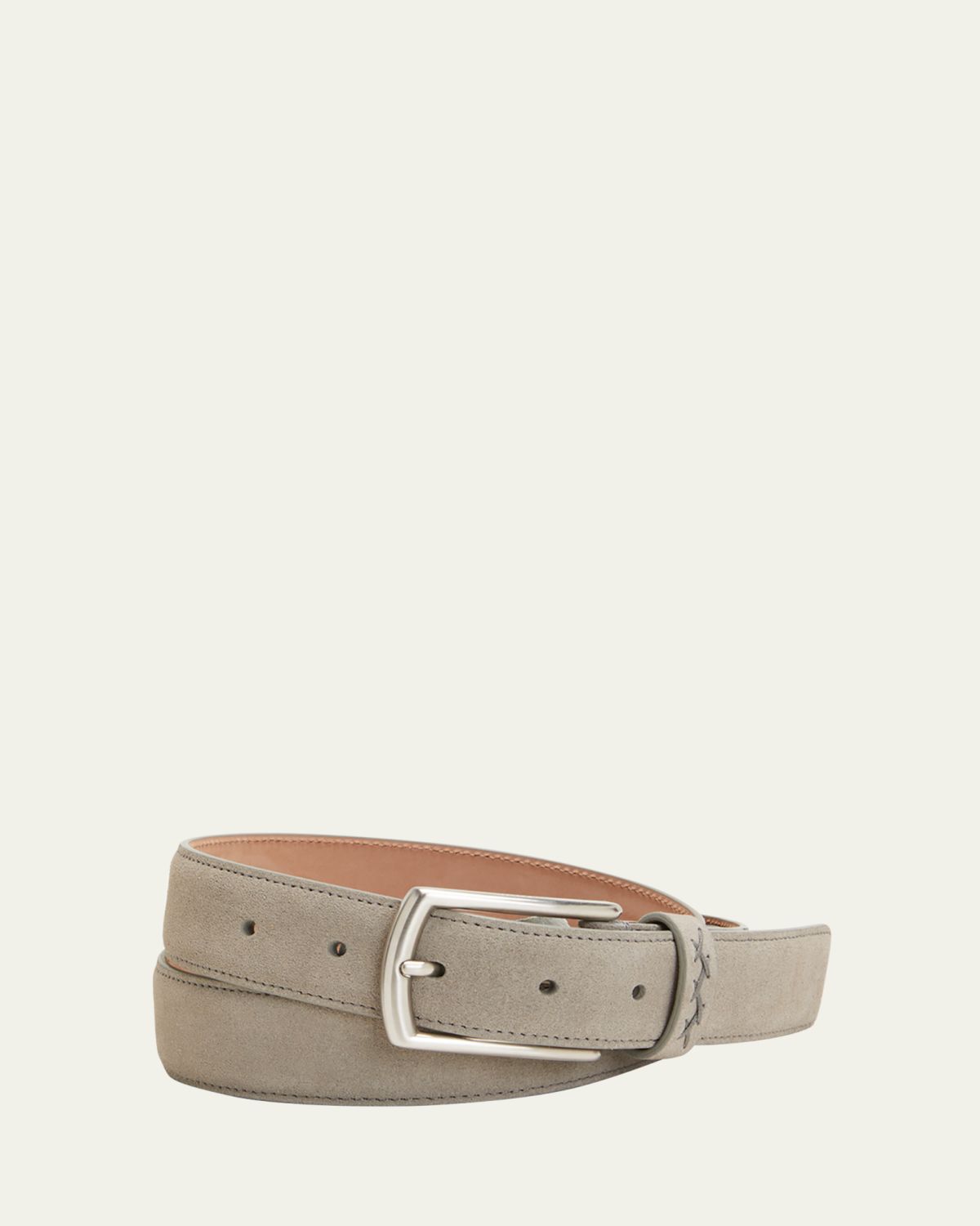 ZEGNA Men's Triple Stitch Leather Belt