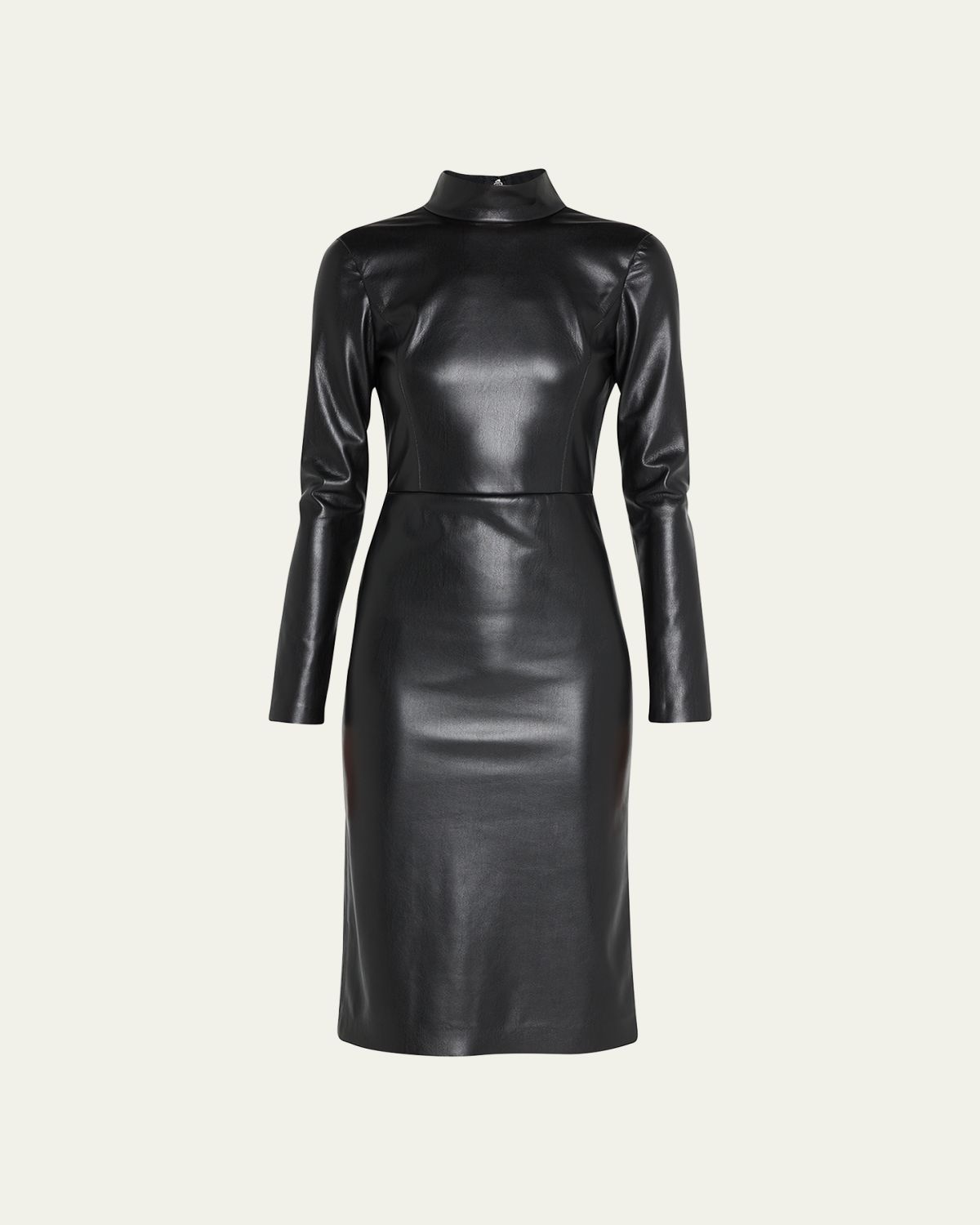 ALICE + OLIVIA Delora Vegan Leather Mock-Neck Midi Dress