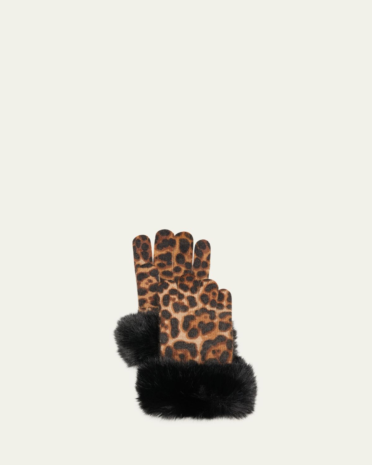 Sofia Cashmere Leopard Print Cashmere Gloves w/ Faux Fur Cuffs | Thumbnail 3 Sofia Cashmere Leopard Print Cashmere Gloves w/ Faux Fur Cuffs | Thumbnail 3