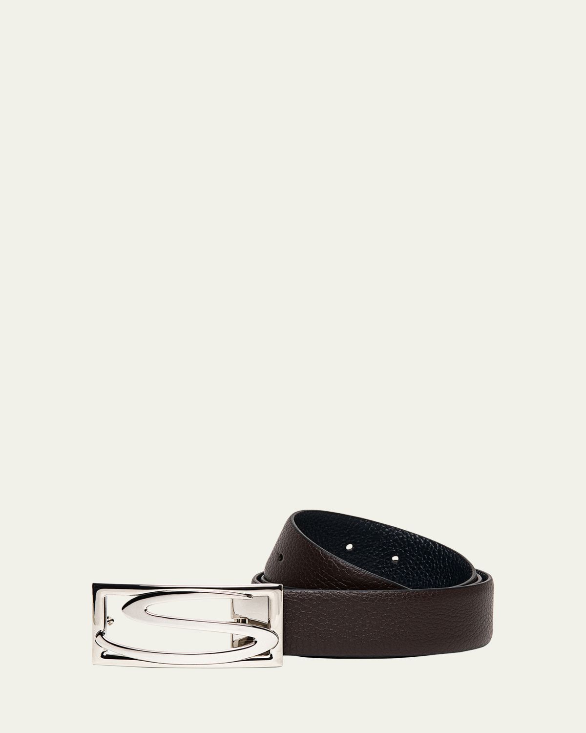 Santoni Men's Rectangle S-Buckle Reversible Leather Belt