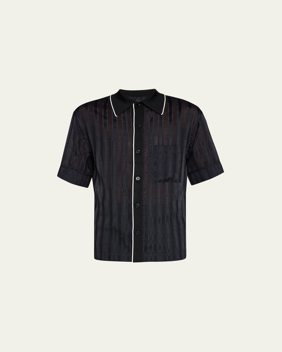 3.1 Phillip Lim Men's Midnight Mesh Striped Bowling Shirt