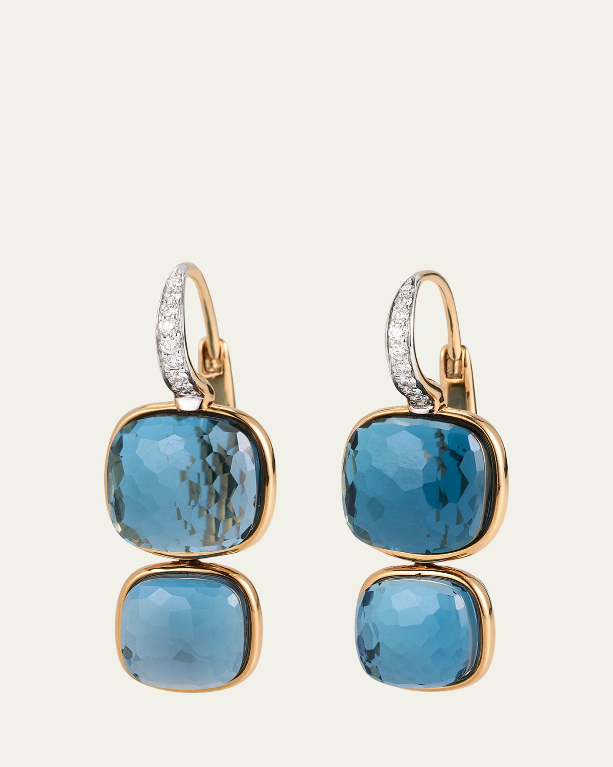 Pomellato 18K Nudo Double Drop London Blue Topaz and Diamond Earrings