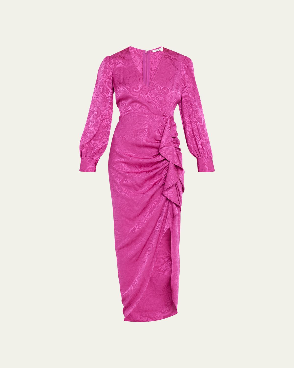 Veronica Beard Weiss Printed Long Sleeve Ruffle Maxi Dress
